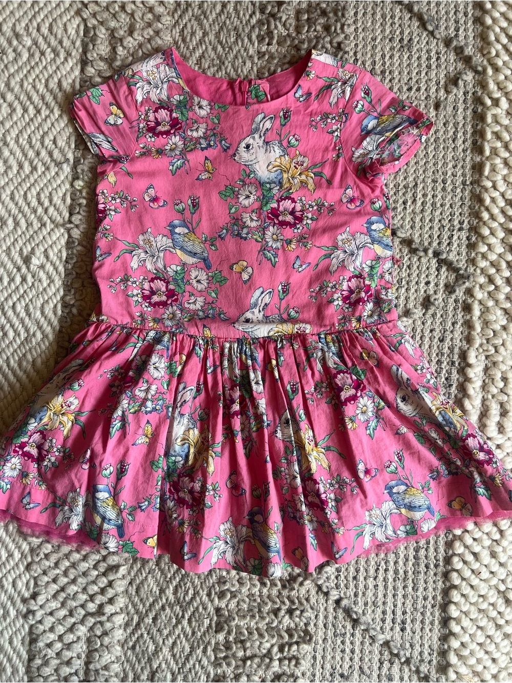 GAP Pink Floral & Bunny Short Sleeve Twirl Dress